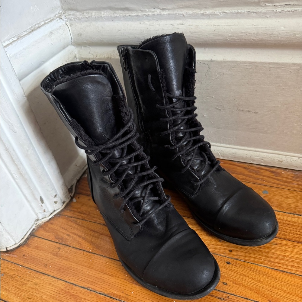 Little Burgundy Black Lace-Up Leather Boots